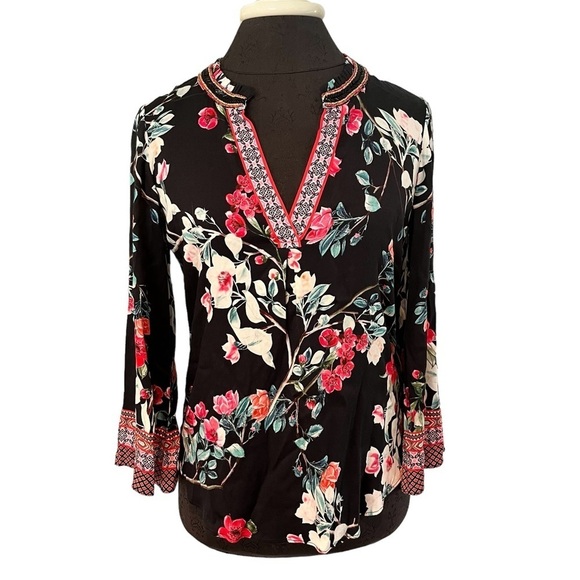 Hale Bob Floral Tunic Top Beaded Collar XS - Picture 8 of 9
